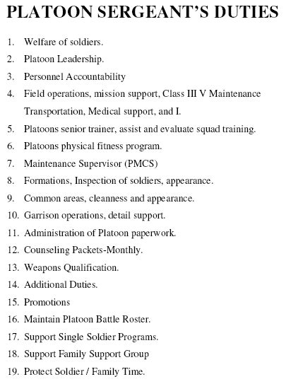 Platoon Sergeant Duties Responsibilities Amp Job Description