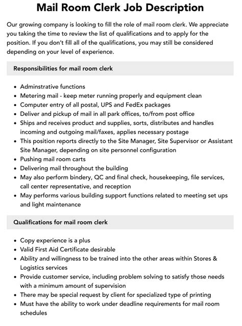 Postal Clerk Job Description Velvet Jobs