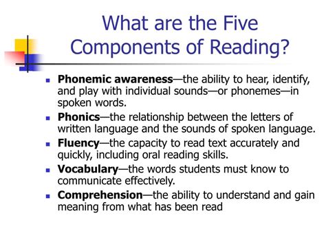 Ppt Five Components Of Reading Powerpoint Presentation Free Download