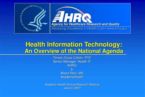 Ppt Health Information Technology An Overview Of The National Agenda