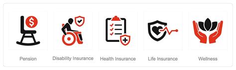 Premium Vector A Set Of 5 Employee Benefits Icons As Disability Insurance Health Insurance Pension