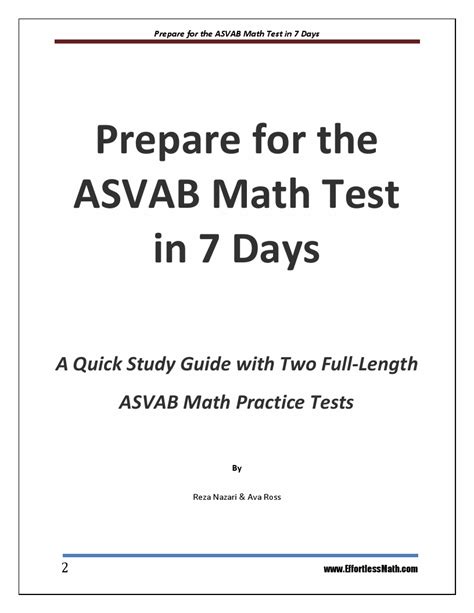 Prepare For The Asvab Math Test In 7 Days A Quick Study Guide With Two