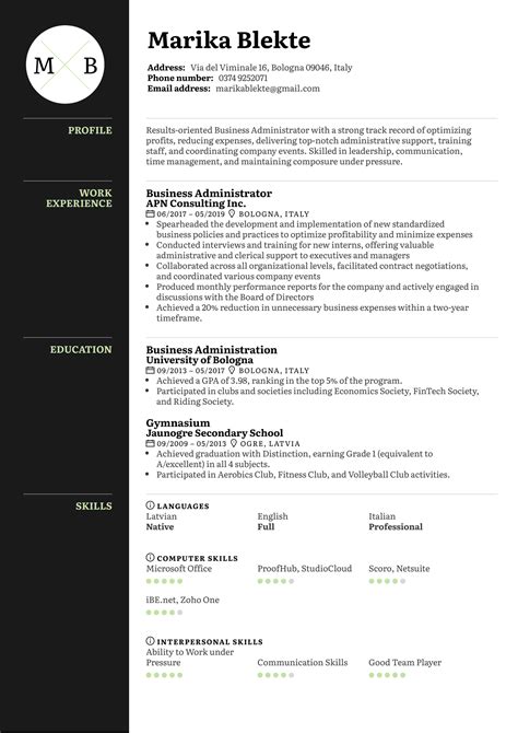 Professional Business Administration Resume