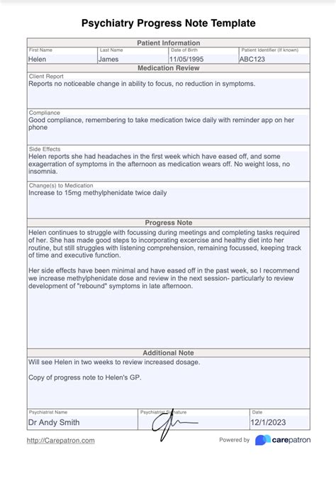 Psychiatric Progress Note Template Pdf