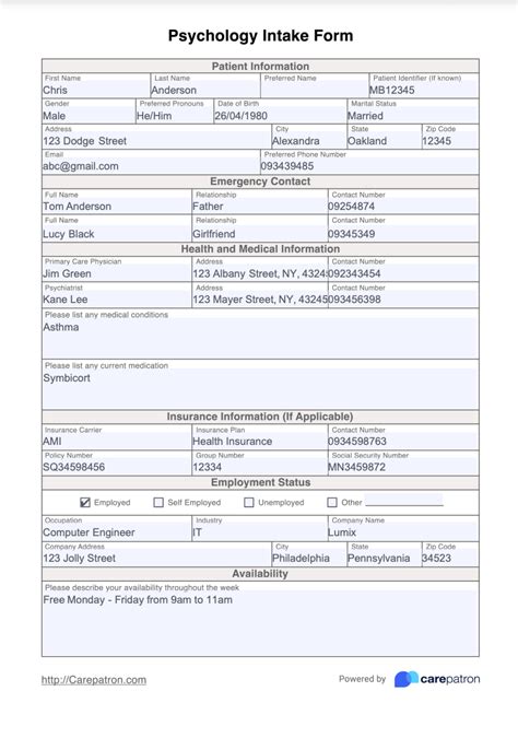 Psychological Intake Form