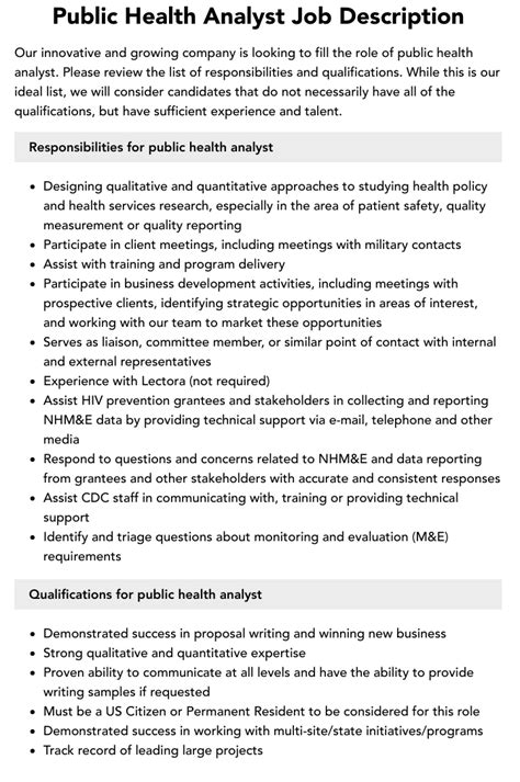 Public Health Analyst Job Description Velvet Jobs