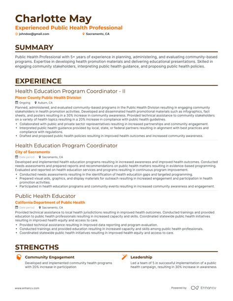 Public Health Resume