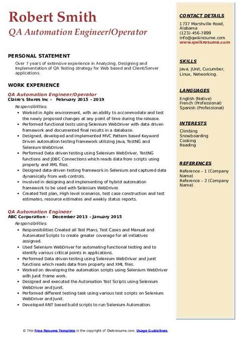 Qa Automation Engineer Resume Pdf