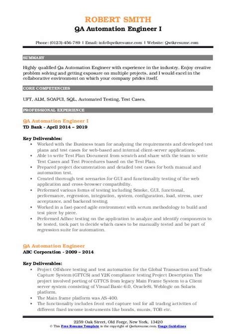 Qa Automation Engineer Resume Summary