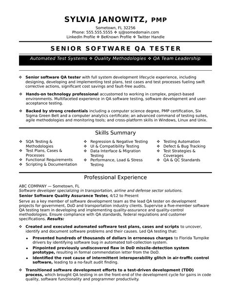 Qa Automation Tester Resume Samples