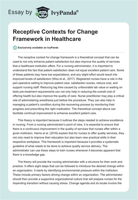 Receptive Contexts For Change In Healthcare 603 Words Essay Example