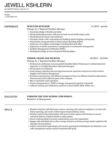 Regional Facilities Manager Resume Samples Velvet Jobs