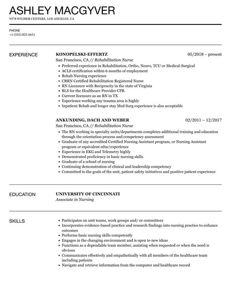 Rehabilitation Nurse Resume Sample