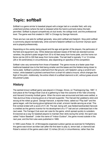 Related Searches Essays About Softball