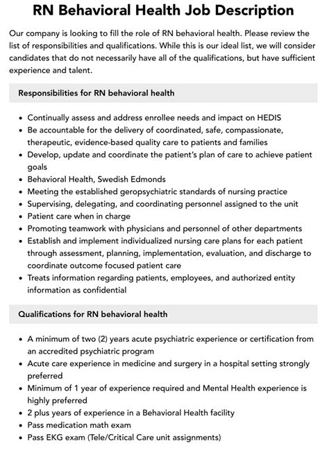 Rn Behavioral Health Job Description