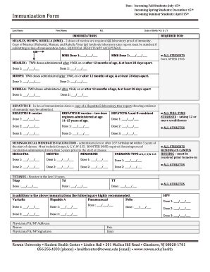 Rowan Immunization Form