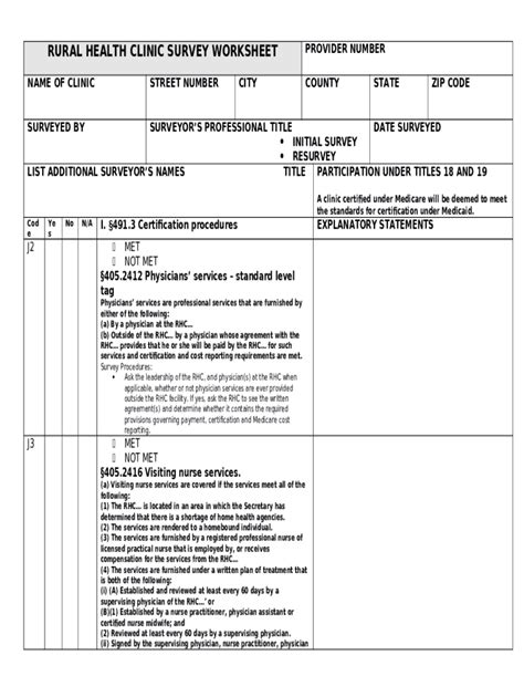 Rural Health Clinic Checklist