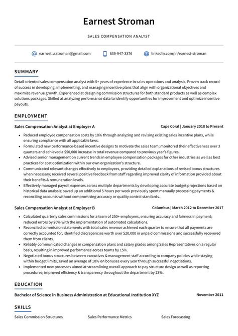 Sales Compensation Analyst Resume Cv Example And Writing Guide