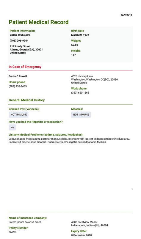 Sample Patient Medical Record Pdf