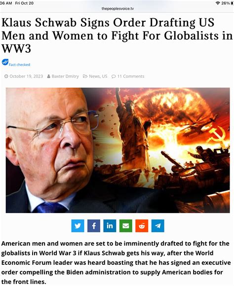 Schwab Signs Order Drafting Us Men And Women For Ww3 Plus Bonus Satire