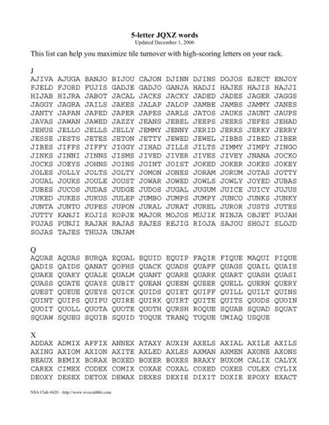 Scrabble Words J And X