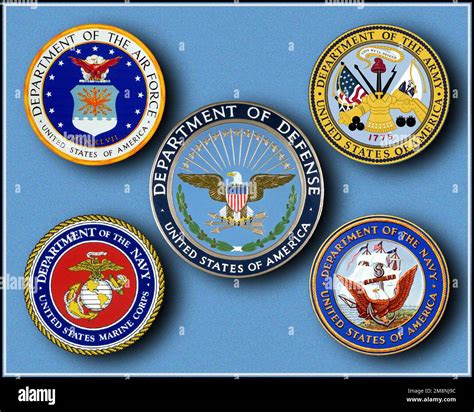 Seal Of The Department Of Defense Center With The Seals Of The Four Services Clockwise From Upper Left United States Air Force United States Army United States Navy And United States Marine