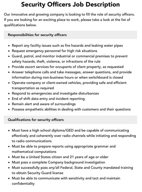 Security Officer Jobs Description