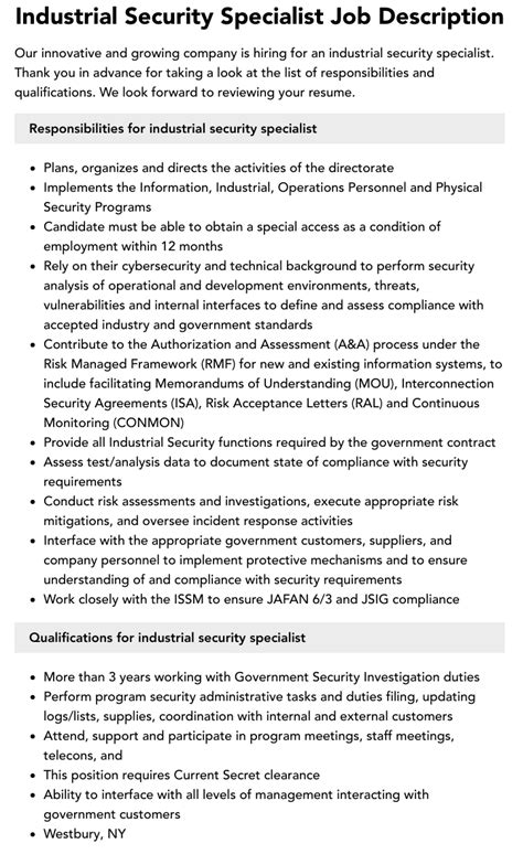 Security Specialist Job Description Dod