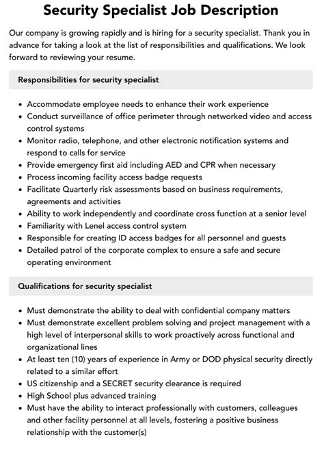 5 Security Specialist Duties