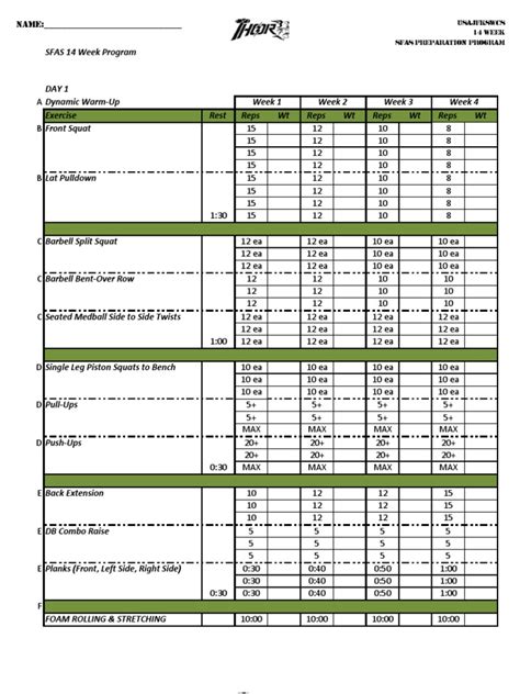 Sfas Workout Plan