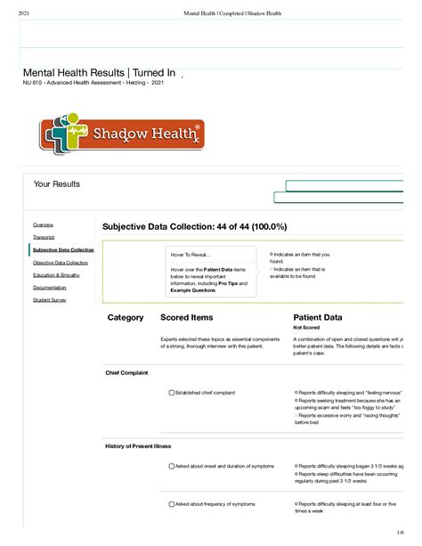 Shadow Health Advanced Health Assessment