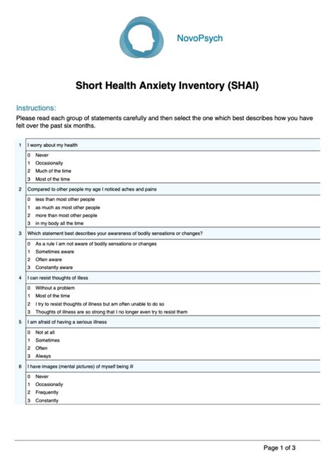 Short Health Anxiety Inventory Shai 14