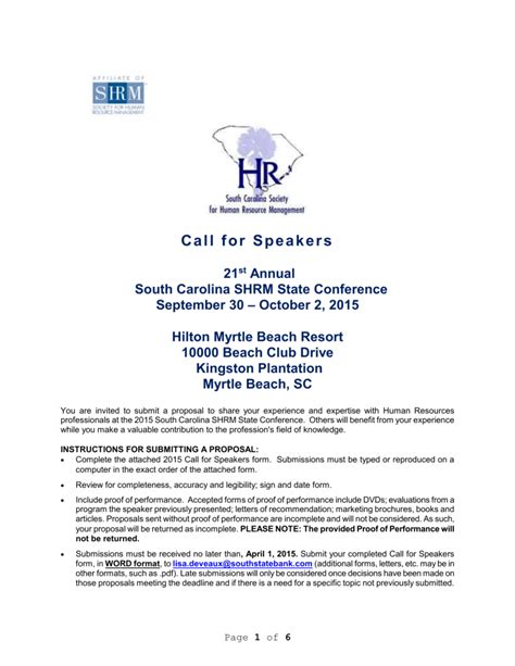 Shrm Conference Call For Presentation