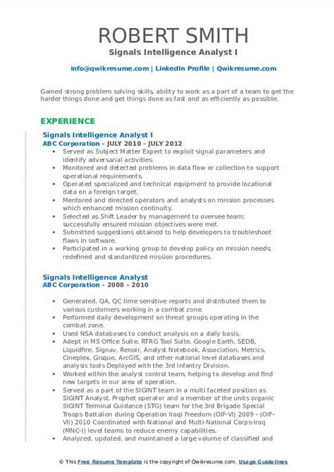 Signals Analyst Job Description