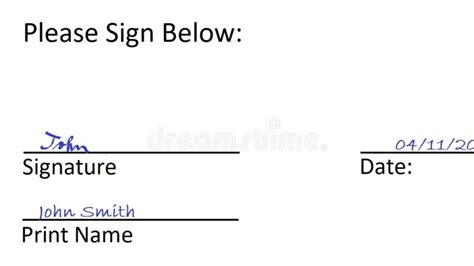 Signing Signature In Portable Format With Date And Print Name On White