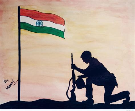 Soldier With Flag Drawing