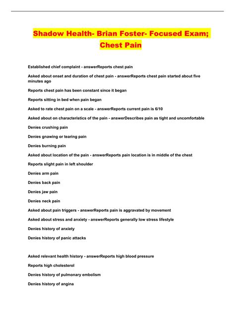 Solution Brian Foster Focused Exam Chest Pain Completed Shadow Health