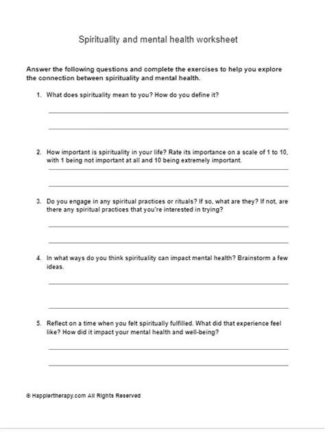 Spiritual Wellness Worksheets Pdf