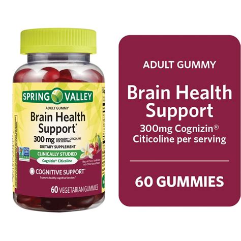 Spring Valley Brain Health Cognitive Support Vegetarian Gummies Cognizin Citocoline 300Mg 60Ct Cherry Vanilla Flavor Walmart Com