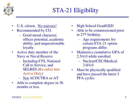 Sta 21 Program Eligibility Requirement