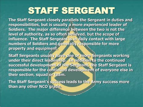 Staff Sergeant Duties And Responsibilities