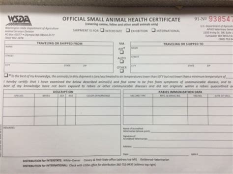 Texas Animal Health Certificate