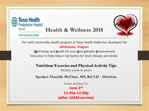 Texas Health Dallas Wholeness Program Nutrition Exercise And Physical