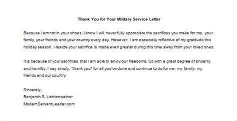 Thank You Letter For Soldiers