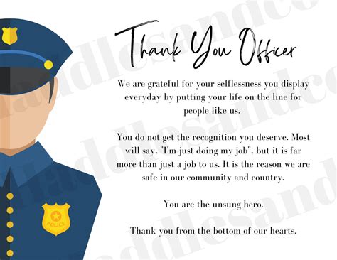 Thank You Officer Policeman Policewoman State Police Law Enforcement Appreciation Thank You For