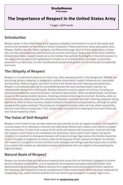 The Importance Of Respect In The United States Army Free Essay Example