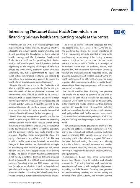 The Lancet Global Health Commission On Financing Primary Health Care Putting People At The Centre The Lancet Global Health