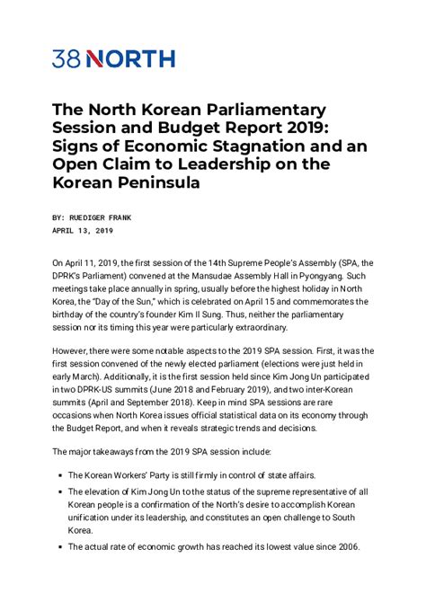 The North Korean Parliamentary Session And Budget Report 2019 Signs Of