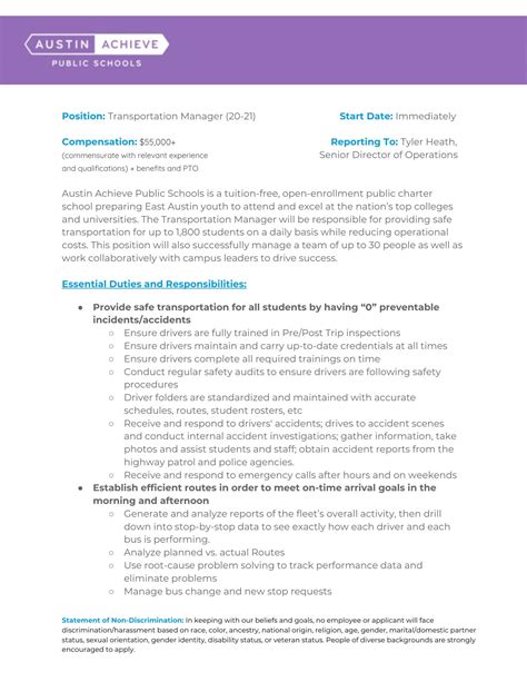 Transport Manager Job Description Pdf