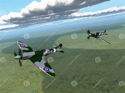 Two British Fighter Planes Of World War Ii Over A Landscape Stock Illustration Illustration Of Second Airplane 266856637